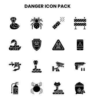 Danger Glyph UI Icons Pack Stock Illustration
