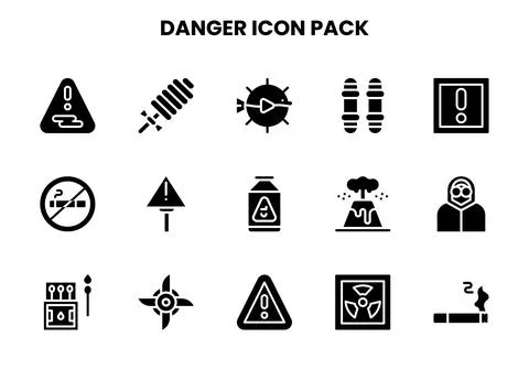 Danger Glyph Vector Icons Pack Stock Illustration
