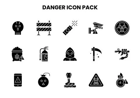 Danger Glyph Vector Icons Pack Stock Illustration