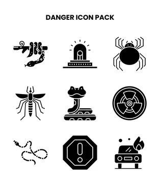 Danger Glyph Vector Icons Pack Stock Illustration
