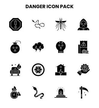 Danger Glyph Vector Icons Pack Stock Illustration