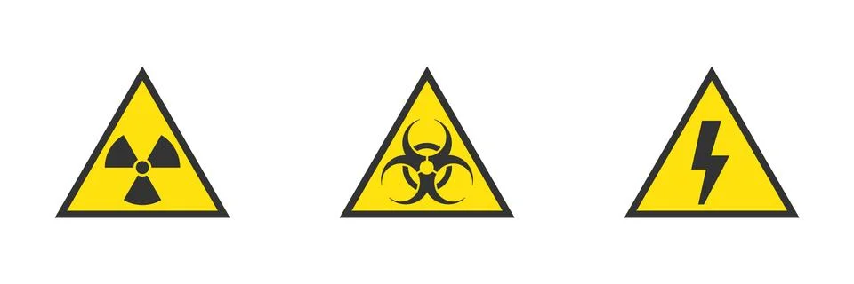 Danger, hazard, warning yellow vector signs of high voltage, biohazard Stock Illustration