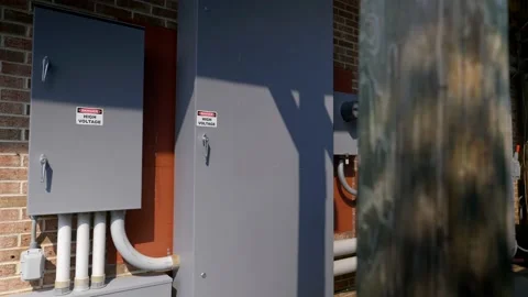 Danger. High Voltage fuse boxes outside Stock Footage 160072969