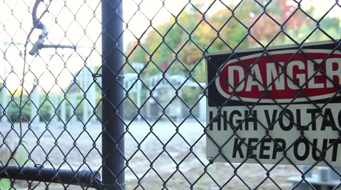 Danger high voltage, keep out sign, slider shot Stock Footage 43252854