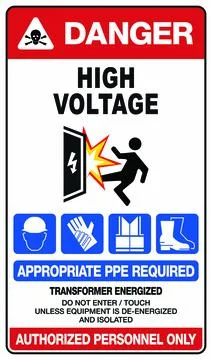 Danger High Voltage Warning Sticker Set for Electrical Panels and Machinery Illustrazione stock