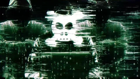 Danger Icon on Hack Screen and data matrix simulation with futuristic HUD sc Stock Footage 320895933