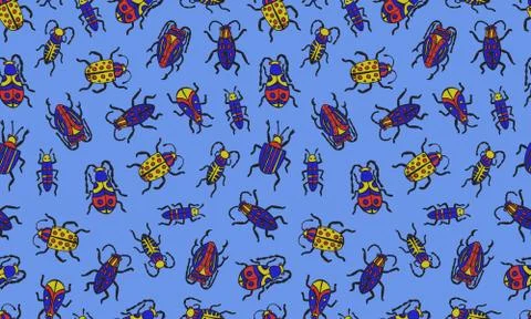 Danger Insect vector seamless pattern. Web sign kit of bugs. Beetle pictogram Stock Illustration