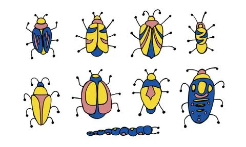 Danger Insect vector set. Web sign kit of bugs. Beetle pictogram collection.  Stock Illustration