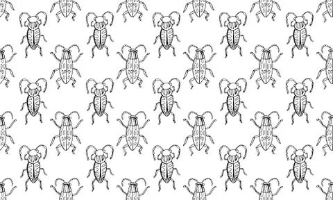 Danger Insect vector set. Web sign kit of line bugs. Beetle seamless pattern. Stock Illustration