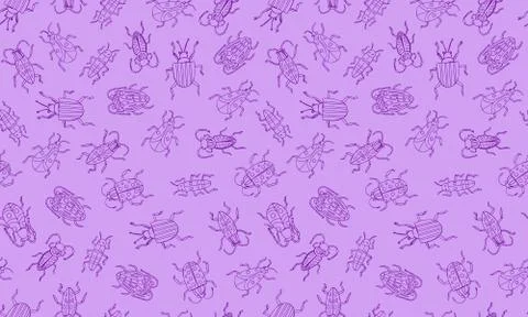 Danger Insect vector set. Web sign kit of line bugs. Beetle seamless pattern. Stock Illustration