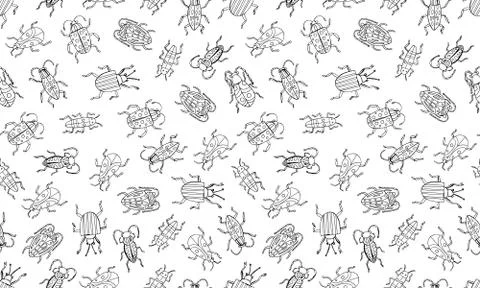Danger Insect vector set. Web sign kit of line bugs. Beetle seamless pattern. Stock Illustration