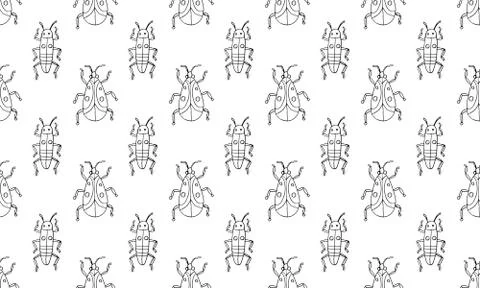 Danger Insect vector set. Web sign kit of line bugs. Beetle seamless pattern. Illustrazione stock