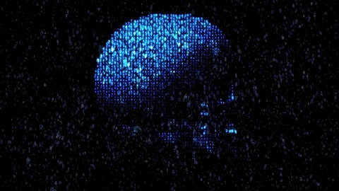 Danger in the Internet. Malicious code hacker. Skull Video stock 72640913