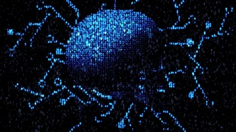 Danger in the Internet. Malicious code hacker. Skull Stock Footage 72641287