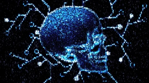 Danger in the Internet. Malicious code hacker. Skull Stock Footage 72641617