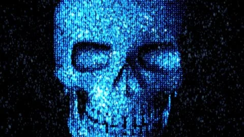 Danger in the Internet. Malicious code hacker. Skull Illustrazione stock