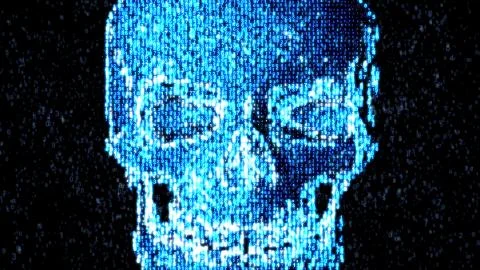 Danger in the Internet. Malicious code hacker. Skull Illustrazione stock