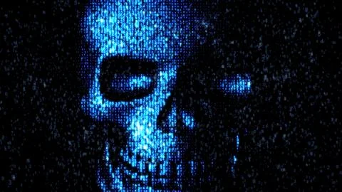 Danger in the Internet. Malicious code hacker. Skull Illustrazione stock