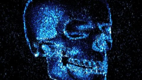 Danger in the Internet. Malicious code hacker. Skull Illustrazione stock