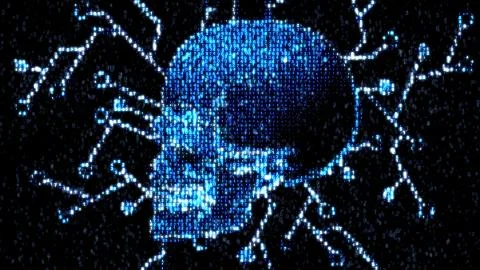 Danger in the Internet. Malicious code hacker. Skull Illustrazione stock
