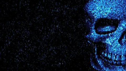Danger in the Internet. Malicious code hacker. Skull Illustrazione stock
