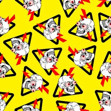 Danger! Keep out pattern seamless. Danger sign Skull and lightning background Stock Illustration