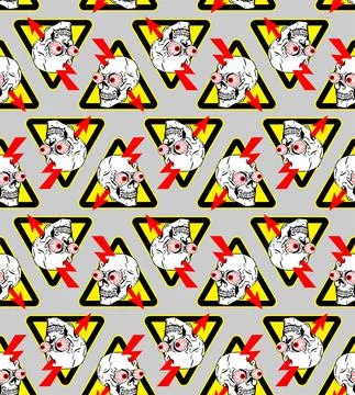 Danger! Keep out pattern seamless. Danger sign Skull and lightning background Stock Illustration