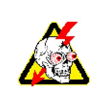 Danger! Keep out. pixel art. High voltage icon. Danger sign Skull and lightni Stock Illustration