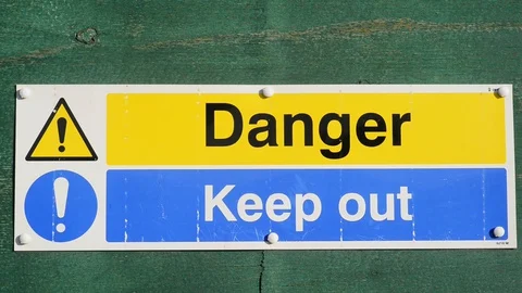 Danger keep out warning sign at building site Stock Footage 128955283