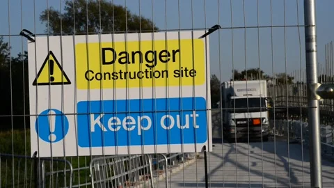 Danger keep out warning sign at construction site Stock Footage 150106581