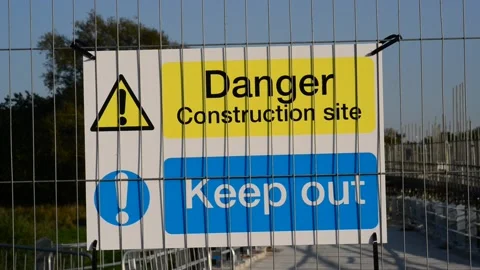Danger keep out warning sign at construction site Stock Footage 150107053