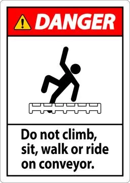 Danger Label Do Not Climb, Sit, Walk or Ride on Conveyor 스톡 일러스트