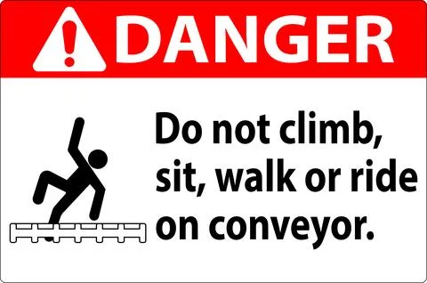 Danger Label Do Not Climb, Sit, Walk or Ride on Conveyor Stock Illustration