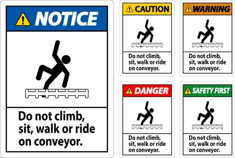 Danger Label Do Not Climb, Sit, Walk or Ride on Conveyor Stock Illustration