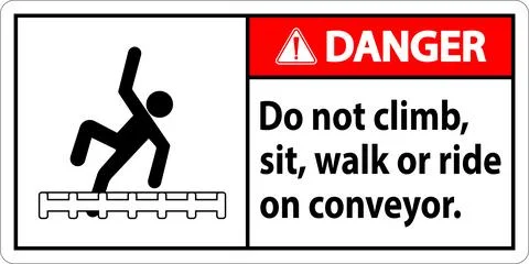 Danger Label Do Not Climb, Sit, Walk or Ride on Conveyor Stock Illustration