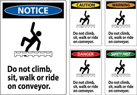 Danger Label Do Not Climb, Sit, Walk or Ride on Conveyor 스톡 일러스트