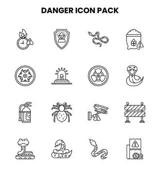 Danger Line Collection Icons Pack Stock Illustration
