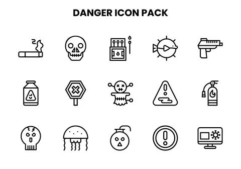 Danger Line Collection Icons Pack Stock Illustration