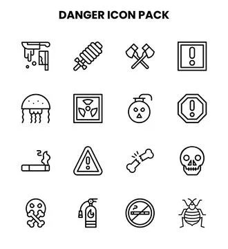 Danger Line Icons Pack Stock Illustration