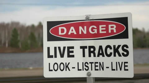 Danger Live Train Tracks Sign. Stock Footage 62745570