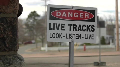 Danger Live Train Tracks Sign. Stock Footage 62746053