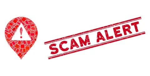 Danger Map Marker Mosaic and Scratched Scam Alert Stamp with Lines Stock Illustration
