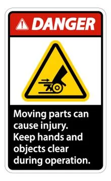 Danger Moving parts can cause injury sign on white background Stock Illustration