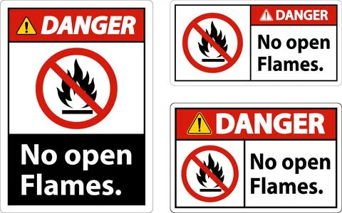 Danger No Open Flames Label Sign On White Background Illustrazione stock