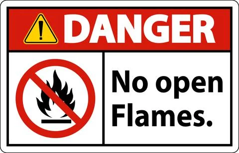 Danger No Open Flames Label Sign On White Background Illustrazione stock