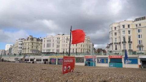 Danger no swimming in high wind Brighton UK Stock Footage