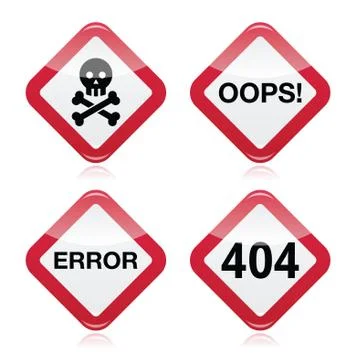 Danger, oops, error, 404 red warning sign Stockillustratie