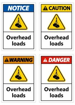 Danger, overhead load text, falling hazard risk caution warning sign 스톡 일러스트