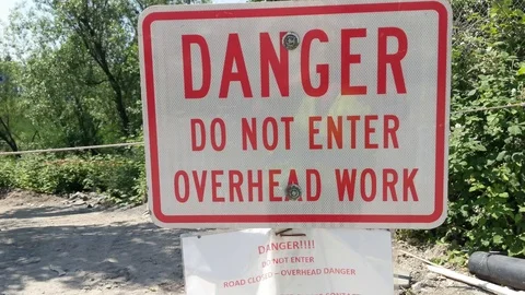 Danger Overhead Work Sign Stock Footage 108960766