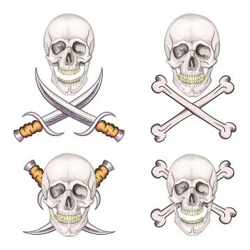 Danger pirate skull set with bones and knives for tattoo or t-shirt design. Stock Illustration